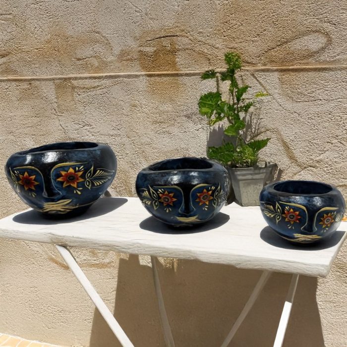 Set of 3 Face Pot Sunflowers Eyes